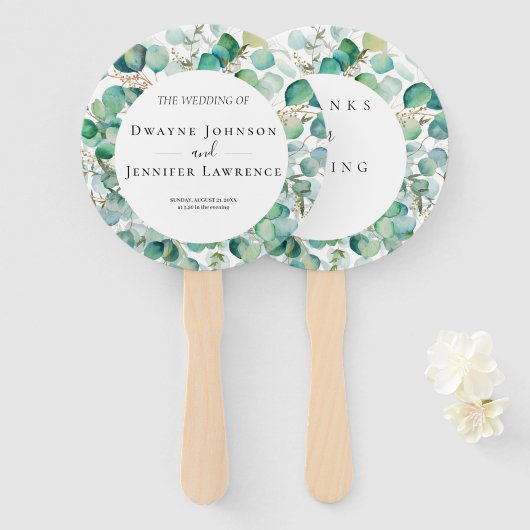 Boho Eucalyptus Groene Zomer Bruiloft Handwaaier (Voorkant en achterkant)