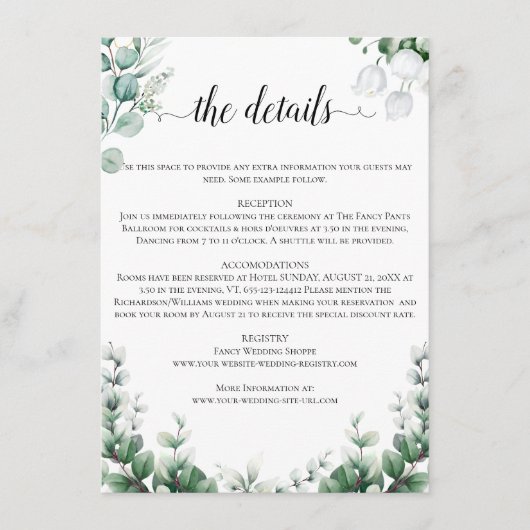 Boho Eucalyptus Groene Zomer Bruiloft Informatiekaartje (Voorkant)