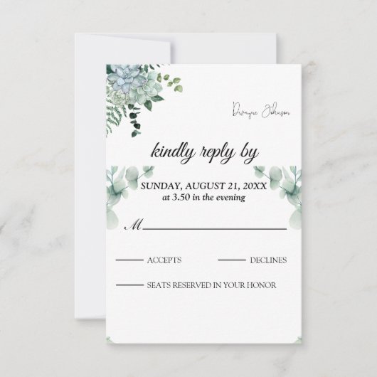 Boho Eucalyptus Groene Zomer Bruiloft RSVP Kaartje (Voorkant)