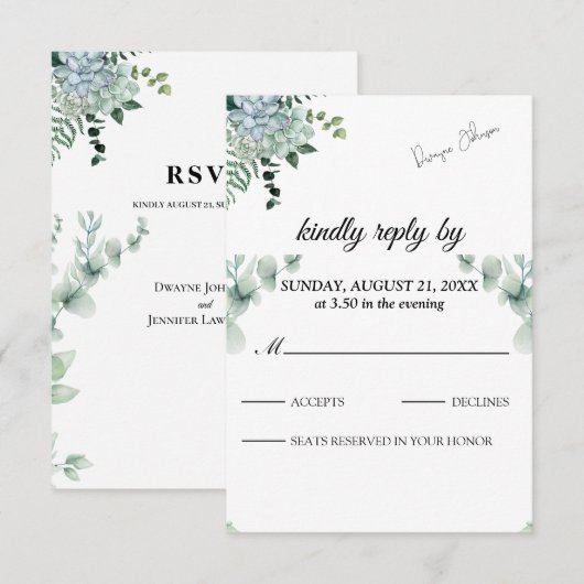 Boho Eucalyptus Groene Zomer Bruiloft RSVP Kaartje (Voorkant / Achterkant)