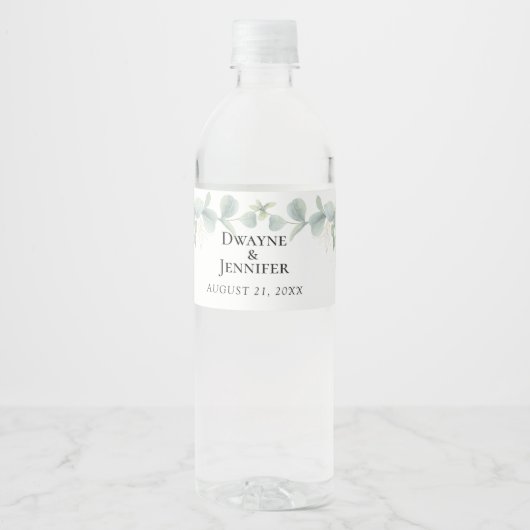 Boho Eucalyptus Groene Zomer Bruiloft Waterfles Etiket (Voorkant)