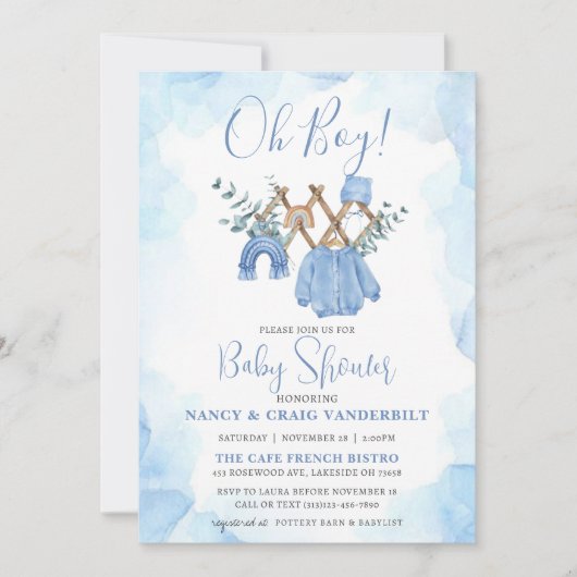 Boho Eucalyptus Jongenskleding  Baby shower Kaart (Voorkant)