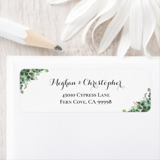 Boho Eucalyptus Leaf Wedding Return Label (Insitu)