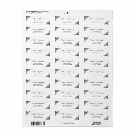 Boho Eucalyptus Leaf Wedding Return Label (Full Sheet)