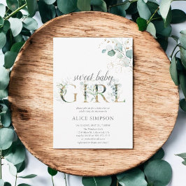 Boho Eucalyptus Leaves Baby Girl Shower Kaart
