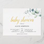 Boho Eucalyptus Leaves Baby shower Folie Uitnodiging (Voorkant)
