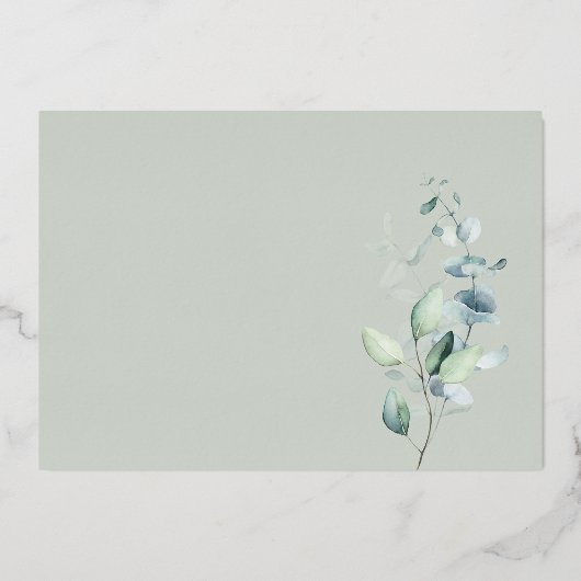 Boho Eucalyptus Leaves Baby shower Folie Uitnodiging (Achterkant)