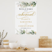 Boho Eucalyptus Leaves Gold Rehearal Welkom Sign Poster (Keuken)