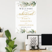 Boho Eucalyptus Leaves Gold Rehearal Welkom Sign Poster (Thuiskantoor)