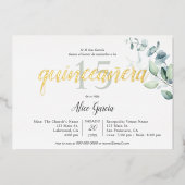 Boho Eucalyptus Leaves Quinceanera Folie Invitatio Folie Uitnodiging (Voorkant)