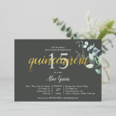 Boho Eucalyptus Leaves Quinceanera Folie Uitnodiging (Staand Voorkant)