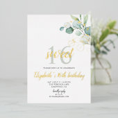 Boho Eucalyptus Leaves Sweet 16 Folie Uitnodiging (Staand Voorkant)