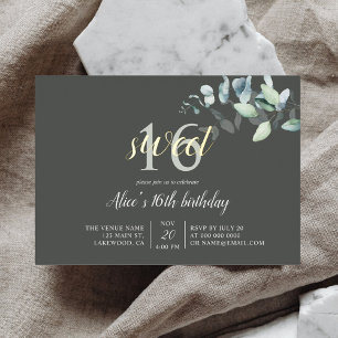 Boho Eucalyptus Leaves Sweet 16 Folie Uitnodiging