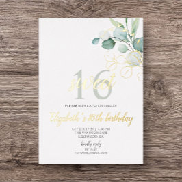 Boho Eucalyptus Leaves Sweet 16 Folie Uitnodiging