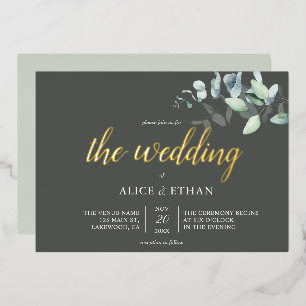 Boho Eucalyptus Leaves Wedding Folie Uitnodiging