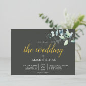 Boho Eucalyptus Leaves Wedding Folie Uitnodiging (Staand Voorkant)