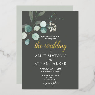 Boho Eucalyptus Leaves Wedding Folie Uitnodiging