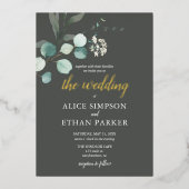 Boho Eucalyptus Leaves Wedding Folie Uitnodiging (Voorkant)
