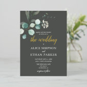 Boho Eucalyptus Leaves Wedding Folie Uitnodiging (Staand Voorkant)