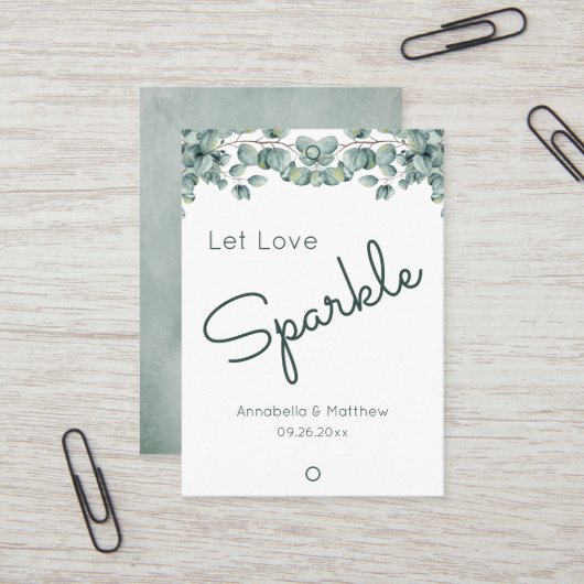 Boho Eucalyptus Let Love Sparkle Wedding Sparkler Visitekaartje (Voorkant / Achterkant in situ)