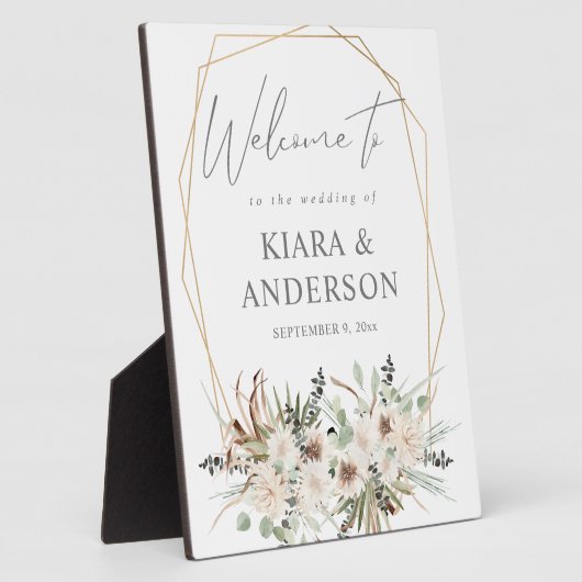 Boho Eucalyptus, Palm Beige Floral Welcome Plaque Fotoplaat (Zijkant)