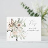 Boho Eucalyptus Palmblad & Beige Bloemen met Maalt RSVP Kaartje (Staand voorkant)