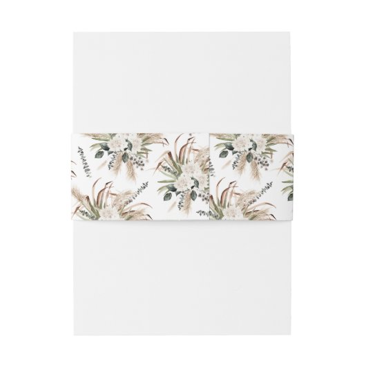 Boho Eucalyptus Pampas & Beige Bloemenuitnodiging  Uitnodigingen Wikkel (Achterkant Voorbeeld)