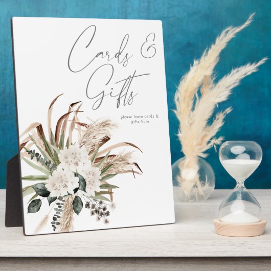 Boho Eucalyptus Pampas Beige Bloemkaarten Cadeaus Fotoplaat (Zijkant)
