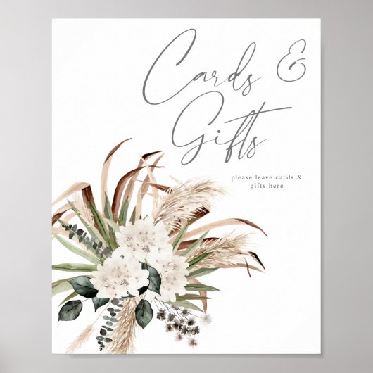Boho Eucalyptus Pampas Bloemkaarten & Cadeaus Bord Poster (Voorkant)