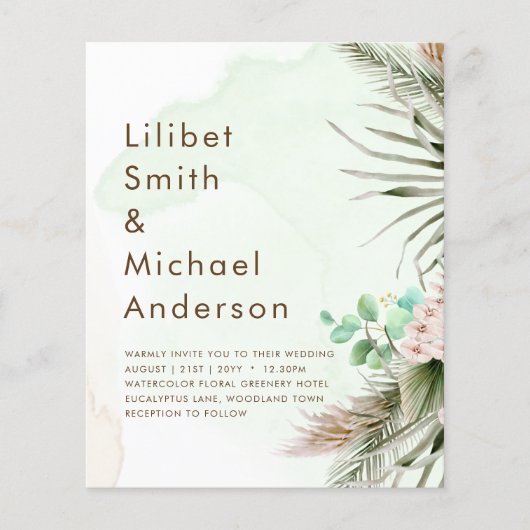 Boho Eucalyptus Pampas Gras Groene Bloemen Bruilof (Voorkant)