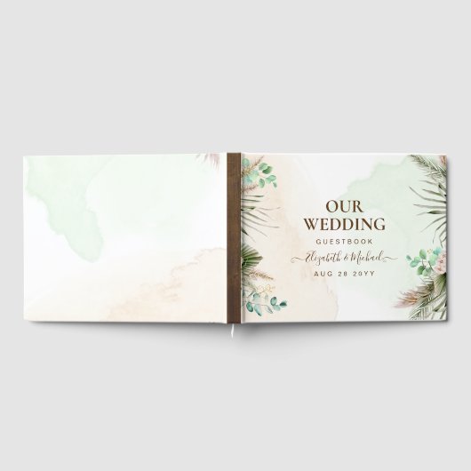 Boho Eucalyptus Pampas Gras Groene Bloemen Bruilof Gastenboek (Volledig)