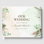 Boho Eucalyptus Pampas Gras Groene Bloemen Bruilof Gastenboek (Voorkant)