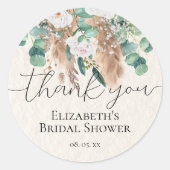 Boho Eucalyptus Pampas Gras Script Bedankt Ronde Sticker (Voorkant)