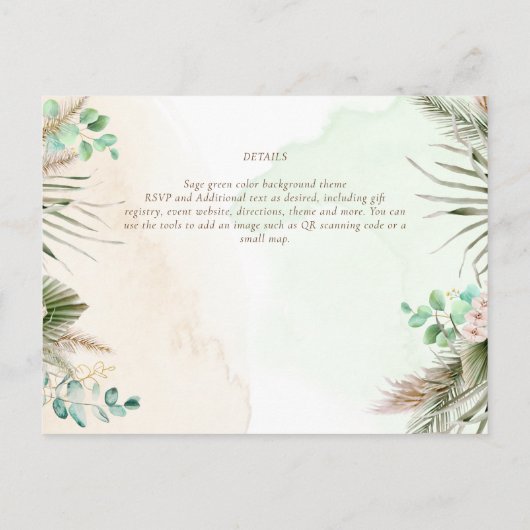BOHO Eucalyptus Pampas Grass Greenery Wedding Briefkaart (Achterkant)