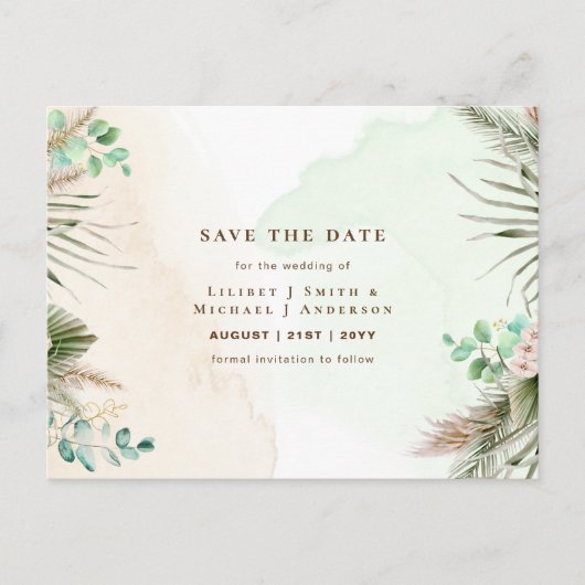 BOHO Eucalyptus Pampas Grass Greenery Wedding Briefkaart (Voorkant)