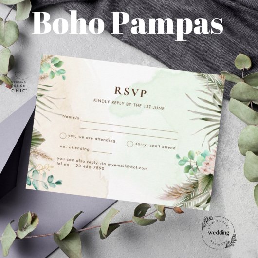 BOHO Eucalyptus Pampas Grass Greenery Wedding Briefkaart