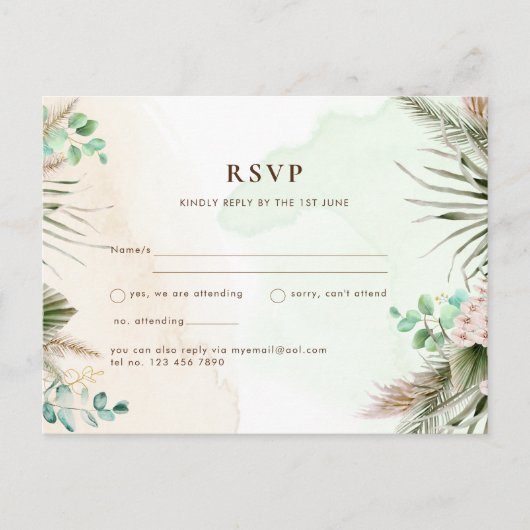 BOHO Eucalyptus Pampas Grass Greenery Wedding Briefkaart (Voorkant)