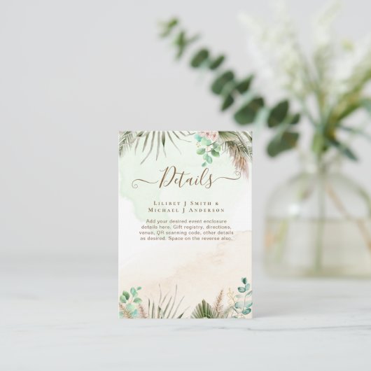 BOHO Eucalyptus Pampas Grass Greenery Wedding Informatiekaartje (Staand voorkant)