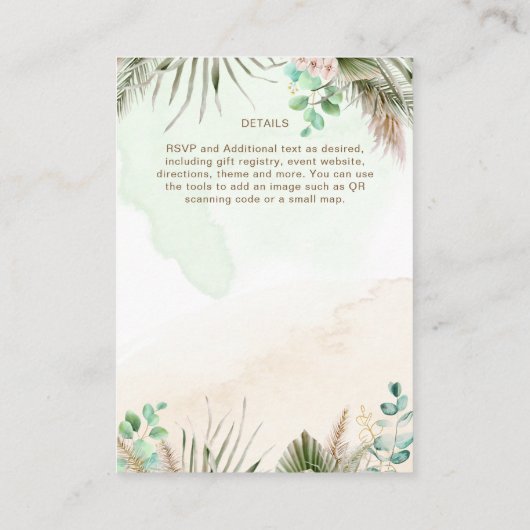 BOHO Eucalyptus Pampas Grass Greenery Wedding Informatiekaartje (Achterkant)