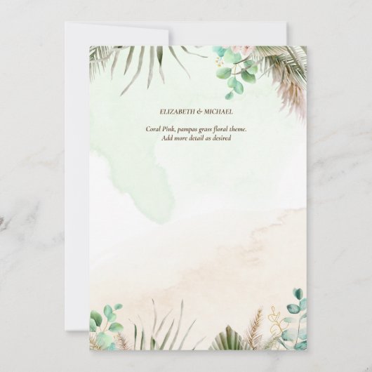 BOHO Eucalyptus Pampas Grass Greenery Wedding Save The Date (Achterkant)
