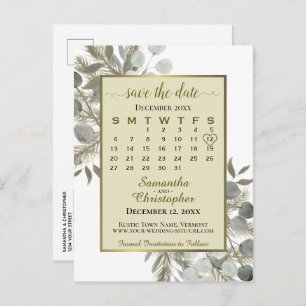 Boho Eucalyptus & Pine Gold Save the Date Calendar Aankondigingskaart