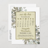 Boho Eucalyptus & Pine Gold Save the Date Calendar Aankondigingskaart (Voorkant / Achterkant)