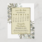 Boho Eucalyptus & Pine Gold Save the Date Calendar Aankondigingskaart (Voorkant)