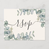 Boho Eucalyptus Sage Green & Beige RSVP Uitnodiging Briefkaart (Voorkant)