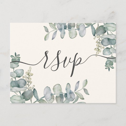 Boho Eucalyptus Sage Green & Beige RSVP Uitnodiging Briefkaart (Voorkant)