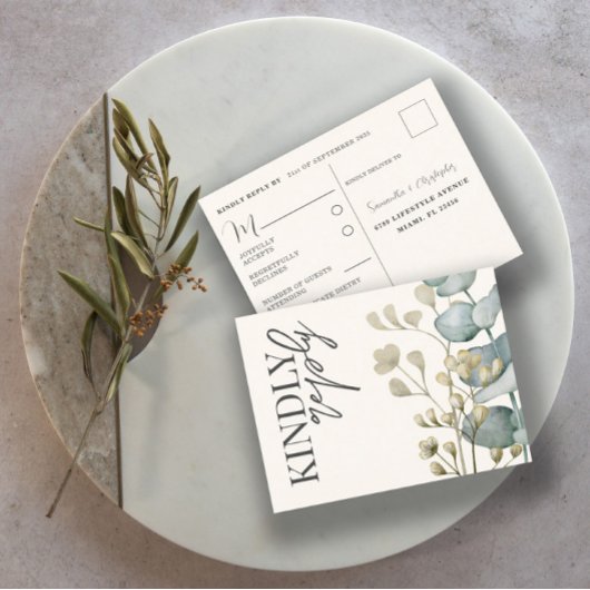 Boho Eucalyptus Sage Green & Beige RSVP Uitnodiging Briefkaart