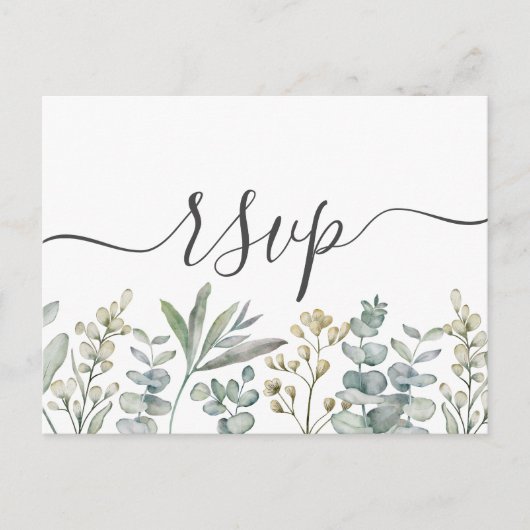 Boho Eucalyptus Sage Green & White RSVP Uitnodigin Uitnodiging Briefkaart (Voorkant)
