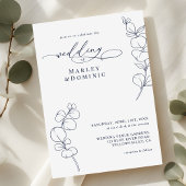 Boho Eucalyptus Springs Navy Blue & White Wedding Kaart