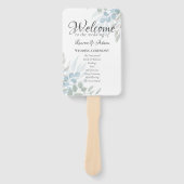 Boho Eucalyptus Stofblauw Trouwprogramma Handwaaier (Voorkant)