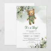 Boho eucalyptus teddybeer astronaut neutraal kaart (Voorkant / Achterkant)